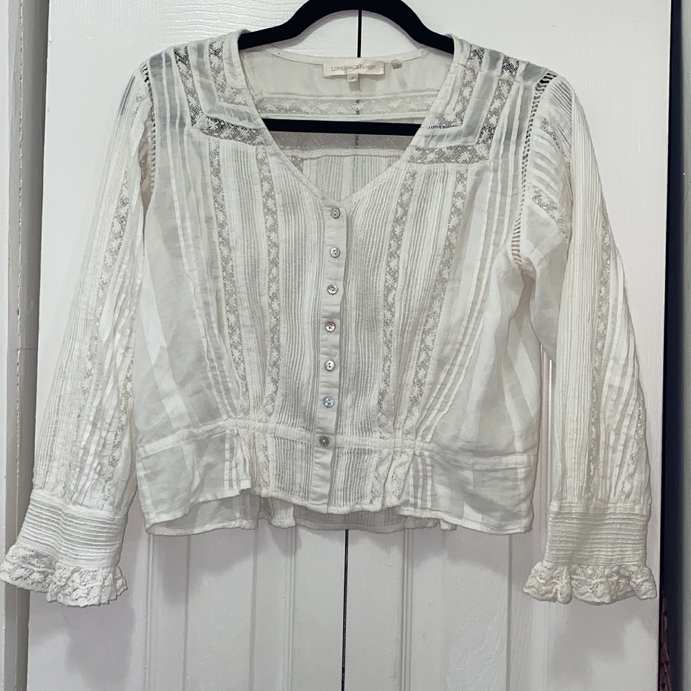 LoveShackFancy White Linen Top, Size Small
